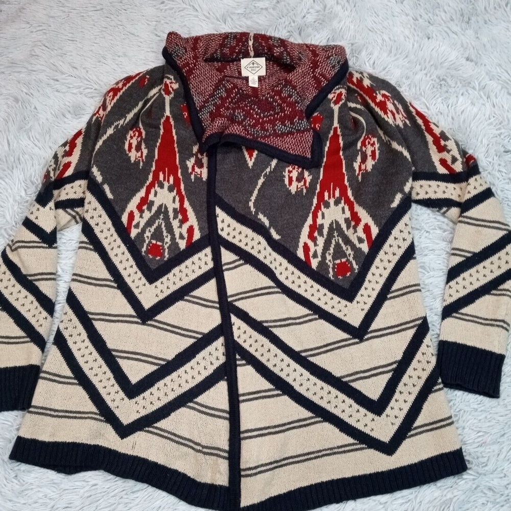 St. John's Bay Red and Gray Patterned Cardigan